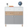 Commode enfant blanc bleu chene, 2 portes et 4 tiroirs, Gamme teen