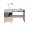 Bureau enfant en bois chêne clair et gris, 2 niches, 3 tiroirs, Gamme faro