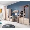 Bureau enfant en bois chêne clair et gris, 2 niches, 3 tiroirs, Gamme faro