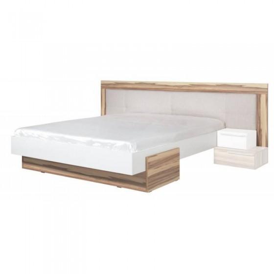 Lit double design adulte160 x200 cm, noyer et blanc, Gamme mya
