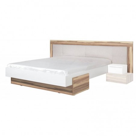 Lit double design adulte160 x200 cm, noyer et blanc, Gamme mya