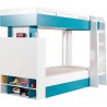 Lit enfant superposé en bois blanc et bleu, 2 couchages, 2 tiroirs, 1 échelle, Gamme braga