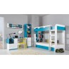 Lit enfant superposé en bois blanc et bleu, 2 couchages, 2 tiroirs, 1 échelle, Gamme braga