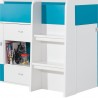 Lit mezzanine enfant en bois, bureau, 3 tiroirs, 3 portes, Gamme braga