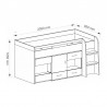 Lit mezzanine enfant en bois, bureau, 3 tiroirs, 3 portes, Gamme braga