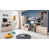 Armoire enfant en bois chêne et gris, 2 portes, 2 tiroirs, Gamme faro
