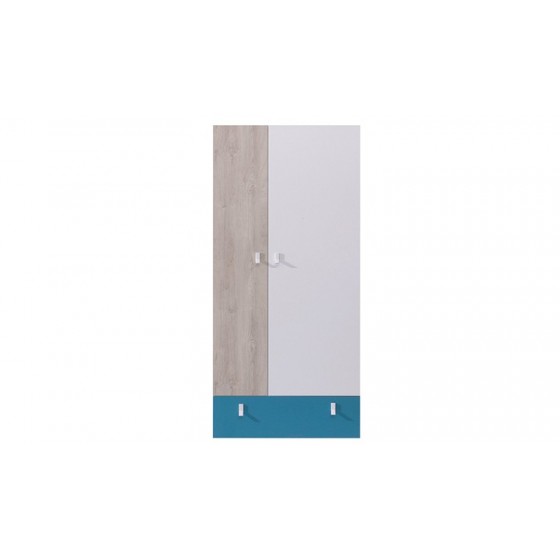 Armoire enfant en bois blanc, gris et bleu, 2 portes, 1 tiroir, Gamme porto