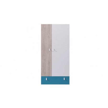 Armoire enfant en bois blanc, gris et bleu, 2 portes, 1 tiroir, Gamme porto