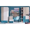 Armoire enfant en bois blanc, gris et bleu, 2 portes, 1 tiroir, Gamme porto