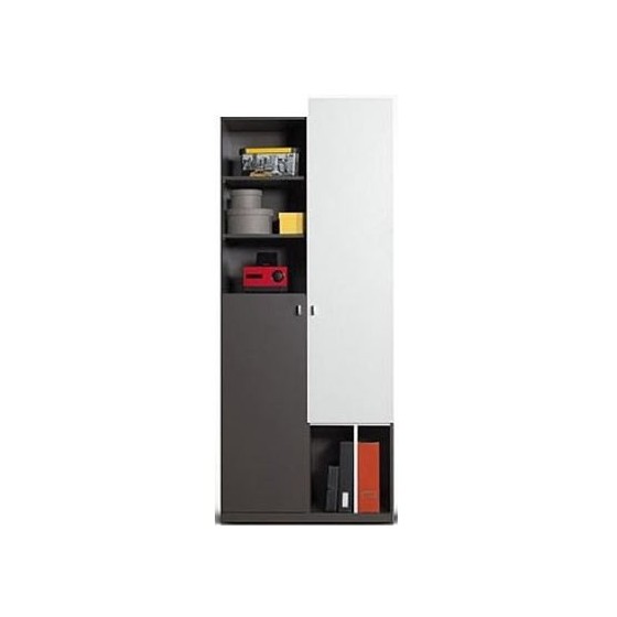 Bibliothèque enfant en bois blanc et gris , 2 portes, 5 niches, Gamme lagos