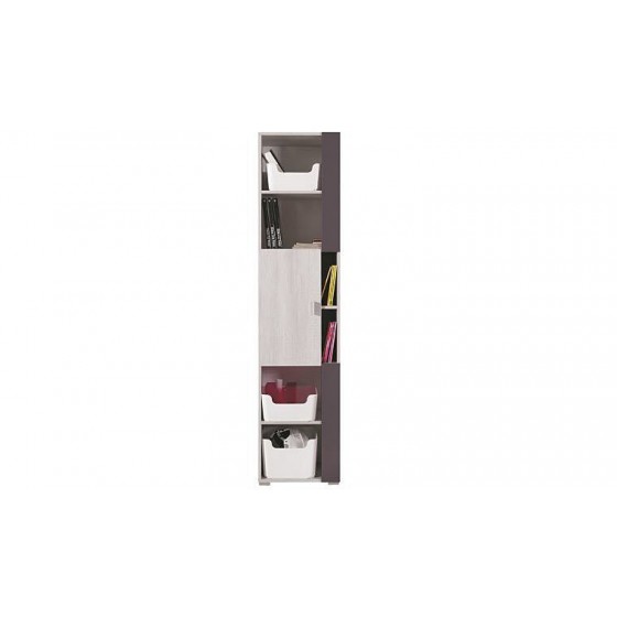 Bibliothèque enfant blanc et gris, 1 porte, 6 niches, Gamme evora