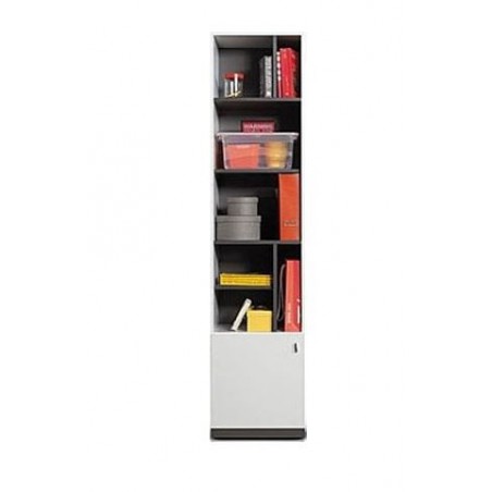 Bibliothèque enfant en bois blanc et gris, 1 porte, 6 niches, Gamme lagos