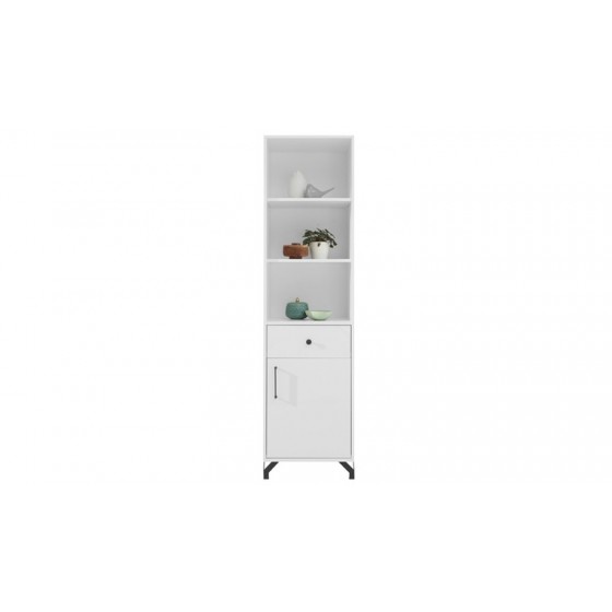 Bibliothèque enfant en bois blanc, 1 porte, 1 tiroir, 3 niches, Gamme cordoue
