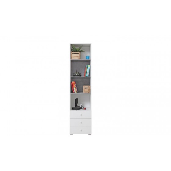 Bibliothèque enfant en bois, 4 niches, 3 tiroirs, Gamme elche