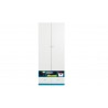 Armoire enfant en bois blanc et bleu, 2 portes, 3 niches, 2 tiroirs, Gamme braga