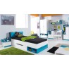 Armoire enfant en bois blanc et bleu, 2 portes, 3 niches, 2 tiroirs, Gamme braga
