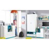 Armoire enfant en bois blanc et bleu, 2 portes, 3 niches, 2 tiroirs, Gamme braga