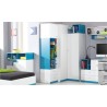 Bibliothèque enfant en bois blanc et bleu, 2 tiroirs, 1 porte, 7 niches, Gamme braga