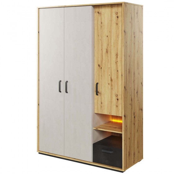 Armoire enfant 3 portes, 1 tiroir,  7 niches et 1 penderies, avec LED, Gamme CUBE
