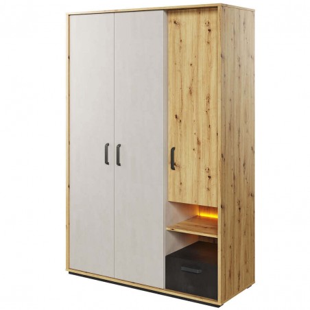 Armoire enfant 3 portes, 1 tiroir,  7 niches et 1 penderies, avec LED, Gamme CUBE