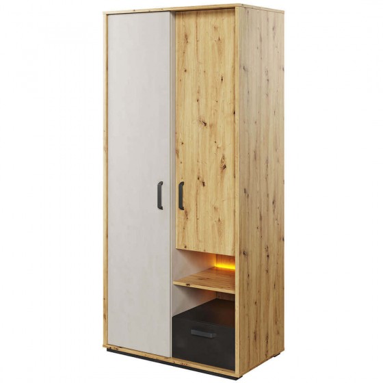 Armoire enfant 2 portes, 1 tiroir,  6 niches et 1 penderie, avec LED, Gamme CUBE
