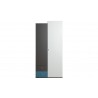 Armoire enfant en bois blanc, bleu et noir, 2 portes, 2 tiroirs, Gamme lagos