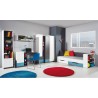 Armoire enfant en bois blanc, bleu et noir, 2 portes, 2 tiroirs, Gamme lagos