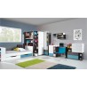 Armoire enfant en bois blanc, bleu et noir, 1 porte, 2 tiroirs, 4 niches, Gamme lagos