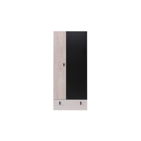 Armoire enfant en bois gris et noir, 2 portes, 1 tiroir, Gamme porto