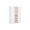 Armoire enfant en bois gris blanc et chêne, 3 portes, 3 tiroirs, Gamme tavira