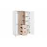 Armoire enfant en bois gris blanc et chêne, 3 portes, 3 tiroirs, Gamme tavira