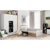 Armoire enfant en bois blanc, noir et chêne, 3 portes, 3 tiroirs, 6 niches, Gamme ypres