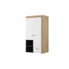 Armoire enfant en bois blanc, noir et chêne, 2 portes, 1 tiroir, 2 niches, Gamme ypres