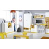 Armoire enfant en bois blanc et jaune, 2 portes, 2 tiroirs, 3 niches, Gamme mouscron