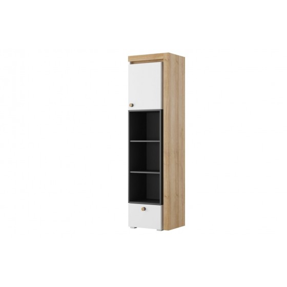 Armoire enfant, 1 porte, 1 tiroir et 3 niches, couleur blanc et bois, Gamme YPRES