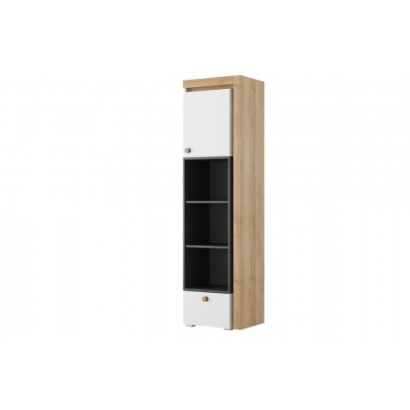 Armoire enfant, 1 porte, 1 tiroir et 3 niches, couleur blanc et bois, Gamme YPRES