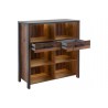 Meuble bibliothèque style industriel, 2 tiroirs 6 niches, couleur gris anthracite et bois, Gamme Buffo