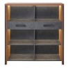 Meuble bibliothèque style industriel, 2 tiroirs 6 niches, couleur bois et tiroirs gris, Gamme Buffo B