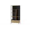 Bibliothèque, 1 tiroir et 6 niches, pieds en métal, couleur chêne artisanal avec éléments noirs mats