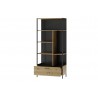 Bibliothèque, 1 tiroir et 6 niches, pieds en métal, couleur chêne artisanal avec éléments noirs mats