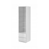 Meuble bibliothèque, 1 porte et 2 tiroirs, couleur verre blanc / blanc, Gamme LioBlanc