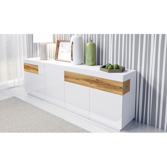 Buffet en bois, 219 cm longeur, 4 portes, 2 tiroirs, Gamme florence