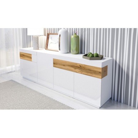 Buffet en bois, 219 cm longeur, 4 portes, 2 tiroirs, Gamme florence