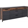 Buffet style industriel, 197 cm de longueur, 2 portes 3 tiroirs et 4 niches, Gamme Buffo