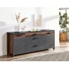 Buffet style industriel, 197 cm de longueur, 2 portes 3 tiroirs et 4 niches, Gamme Buffo