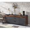 Buffet style industriel, 197 cm de longueur, 2 portes 3 tiroirs et 4 niches, Gamme Buffo