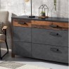 Buffet style industriel, 197 cm de longueur, 2 portes 3 tiroirs et 4 niches, Gamme Buffo