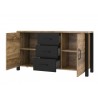 Buffet 2 portes et 3 tiroirs, couleur chêne et noir, Gamme HUD