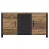 Buffet 2 portes et 3 tiroirs, couleur chêne et noir, Gamme HUD