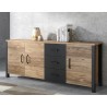 Buffet 3 portes et 3 tiroirs, couleur chêne et noir, Gamme HUD